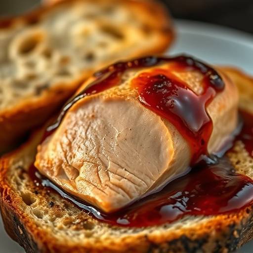 Close-up of seared foie gras with fig jam and brioche toast.